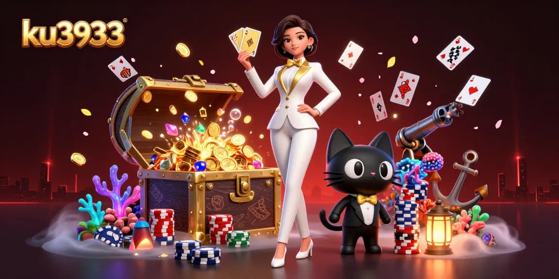 Engage with ku3933 through a vibrant illustration of gambling action featuring a stylish woman and a playful cat.