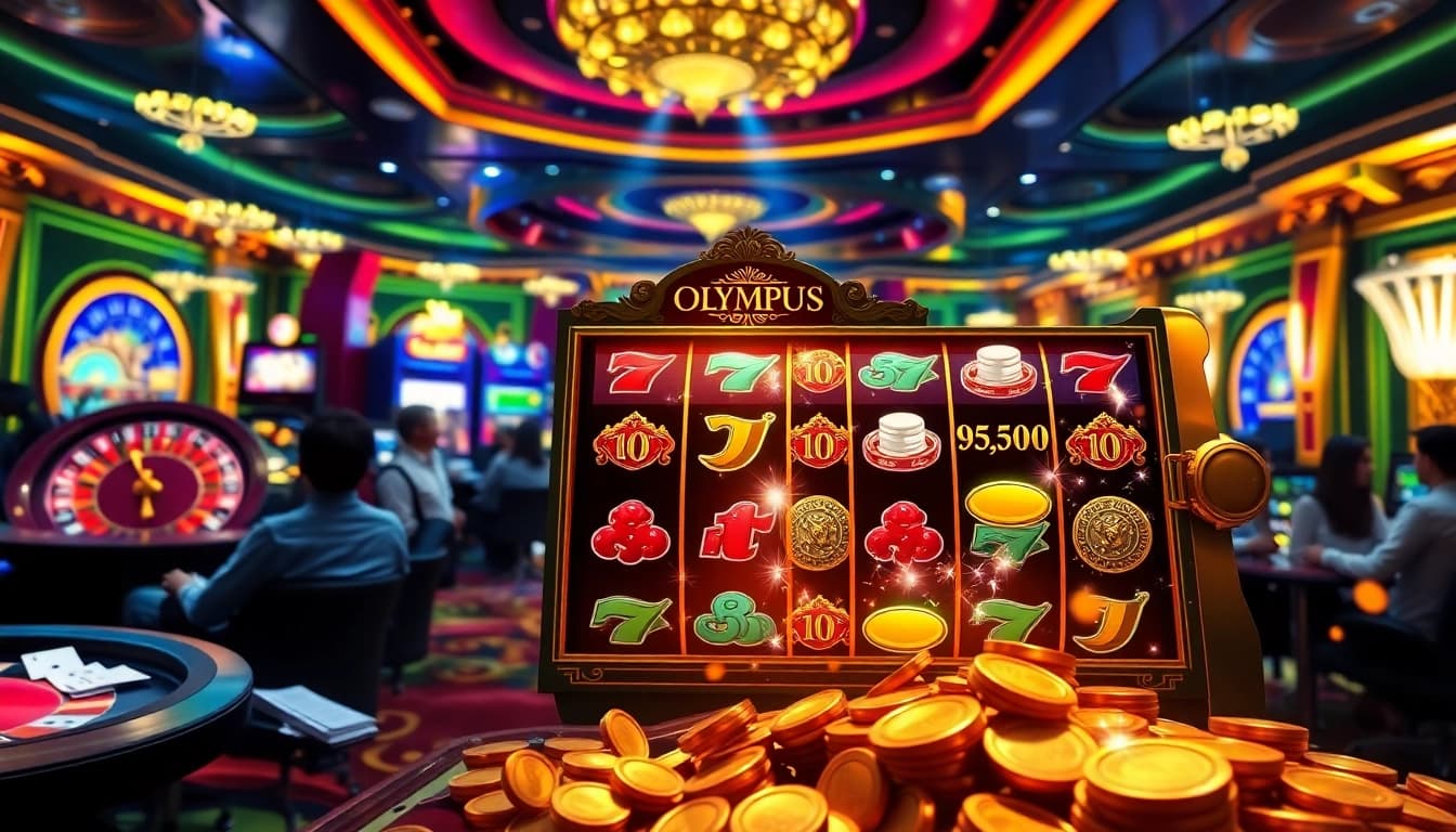 Engage with the olympus slot game in a vibrant casino atmosphere, showcasing excitement and entertainment.