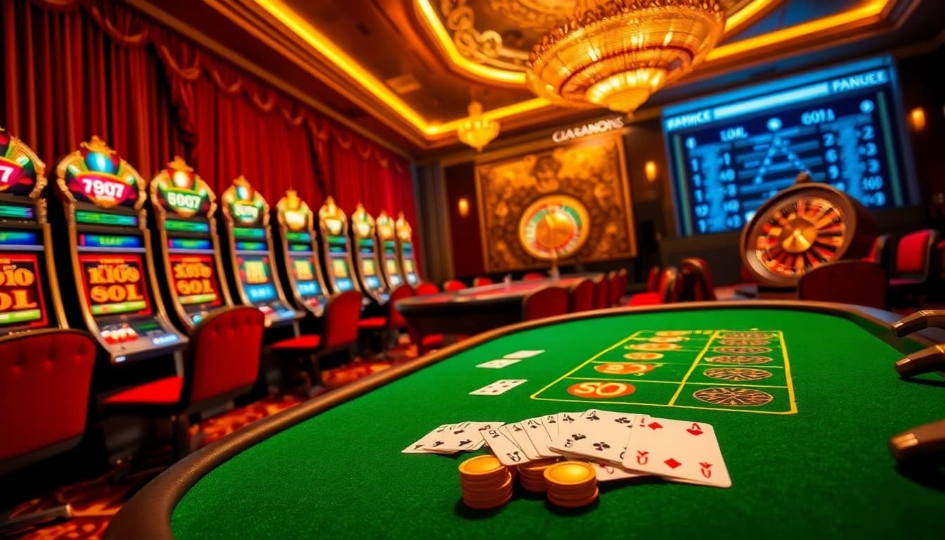 Experience high-stakes excitement at https://goal123q.com/ with vibrant casino tables and slot machines.
