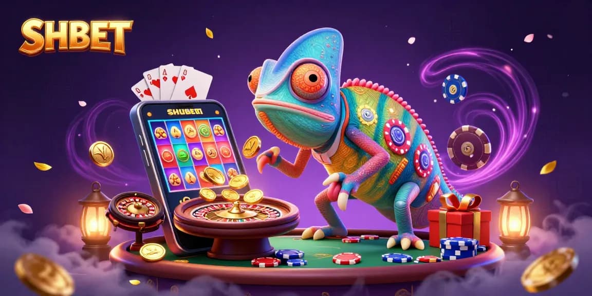 Engage with SHBET's captivating 3D casino scene featuring gaming elements and vibrant character designs.