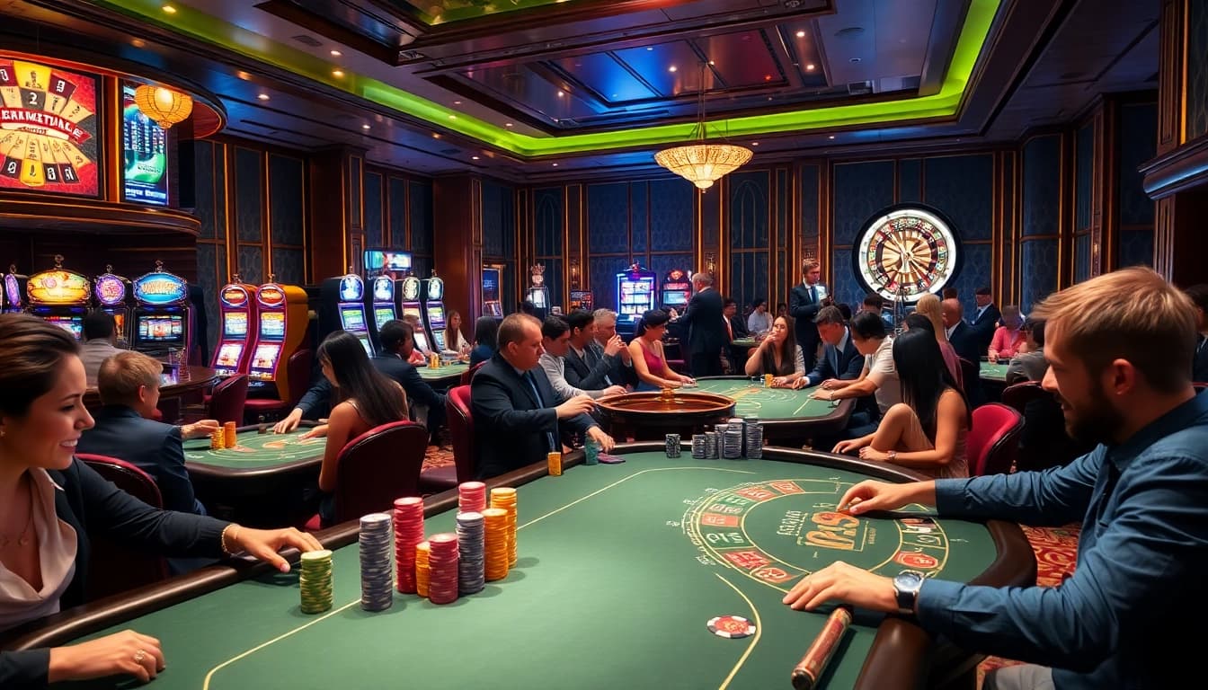 Engaging players at a vibrant casino scene at https://rr88.bar/ with exciting games and lively ambiance.