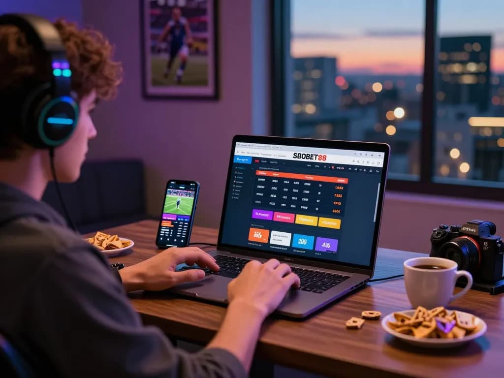 SBOBET88 online betting scene with vibrant odds display and sports updates.