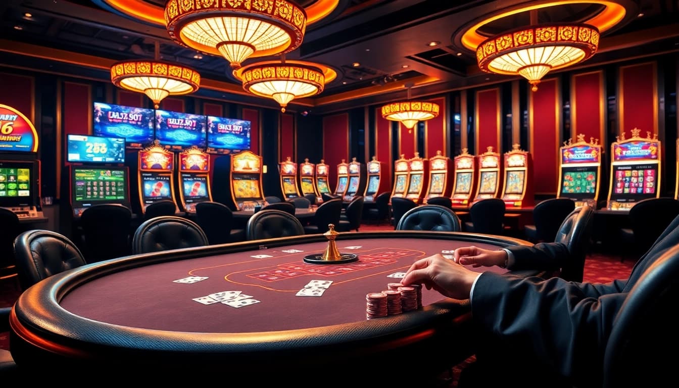 Engaging scene depicting nhà cái lucky88 with vibrant casino elements and professional gambling.