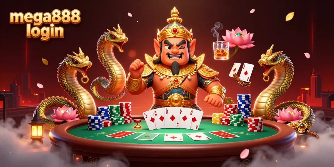 Experience mega888 login with vibrant casino theme showcasing epic characters and gaming elements.
