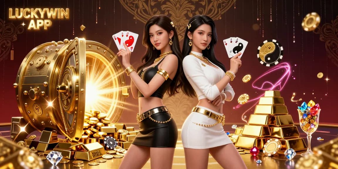 Experience thrilling gameplay with LUCKYWIN APP in a vibrant casino themed illustration with twins.