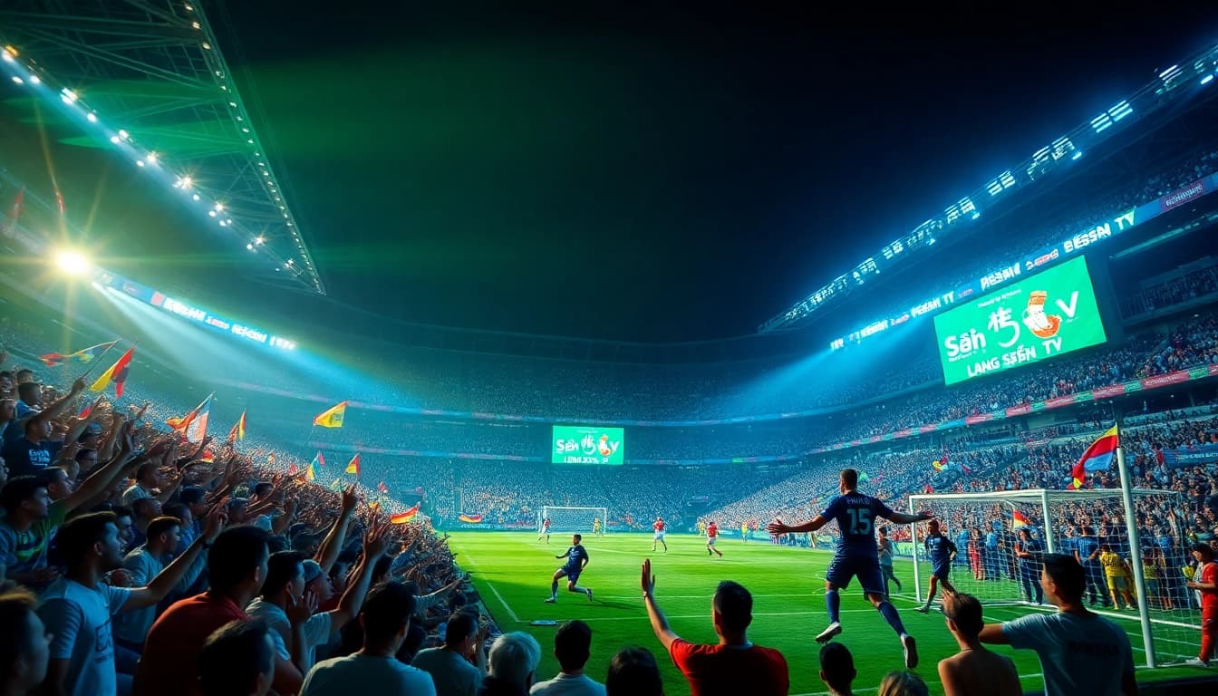 Lương Sơn TV brings live football excitement, capturing the thrill of a match in a vibrant stadium atmosphere.