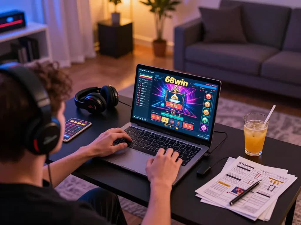 A player enjoying online gaming on 68win, immersed in a lively casino interface