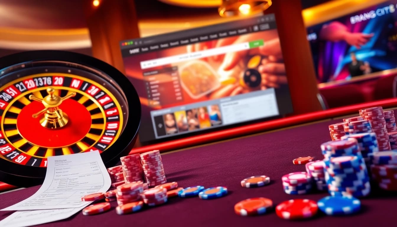 The TRANG CHỦ 8KBET online casino showcases excitement with a vibrant roulette wheel and elegant poker table.
