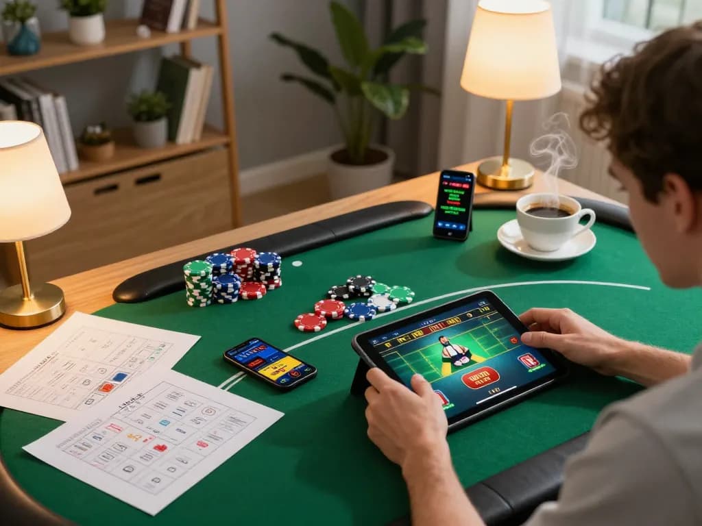 GEMWIN user placing strategic bets during an engaging online poker session at home.
