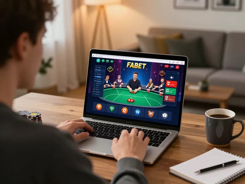 Play engaging FABET poker online in a cozy home workspace with strategic gameplay elements