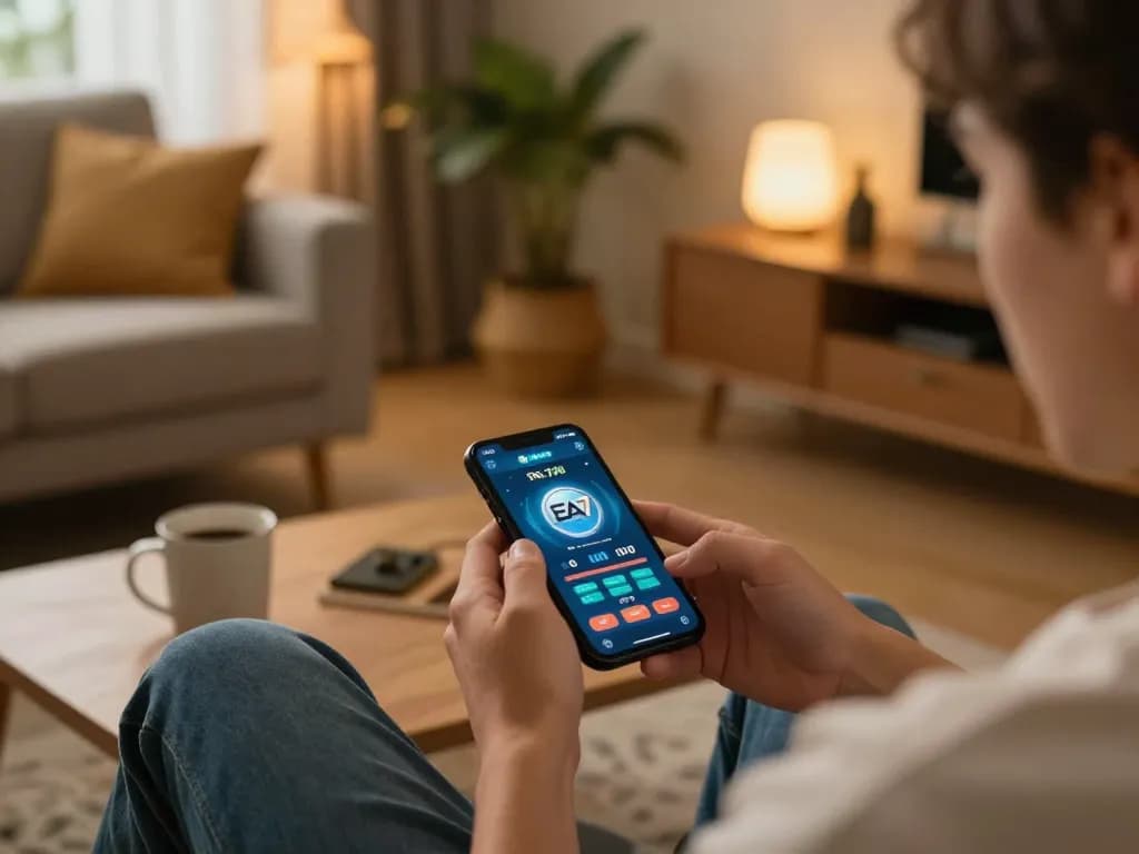 Engaging with ea77 apps download on smartphone in a comfortable home setting while strategizing betting.