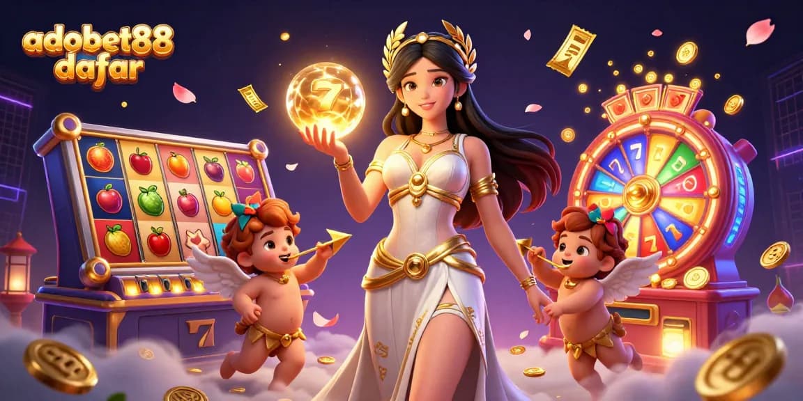 Experience the excitement of adobet88 daftar with this vibrant illustration showcasing slot games and winnings.