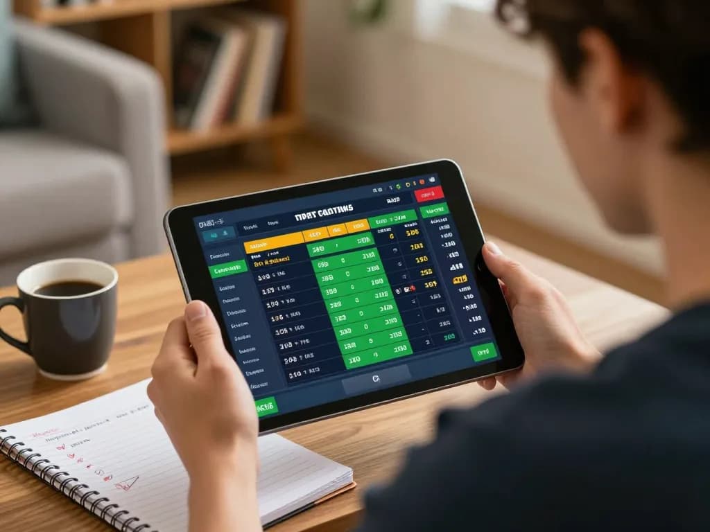 Betting on net88 with live odds displayed on a tablet in a cozy home setting.
