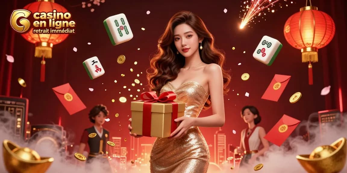 Experience the thrill of casino en ligne retrait immédiat with vibrant elements, gold coins, and festive decorations.