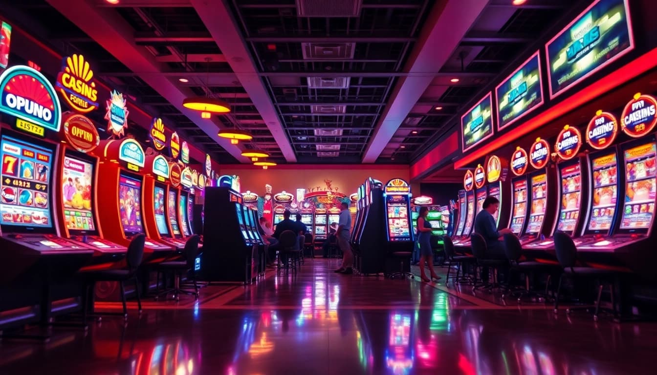 Slot gacor mudah menang dengan mesin slot berwarna-warni dan suasana ceria di kasino.