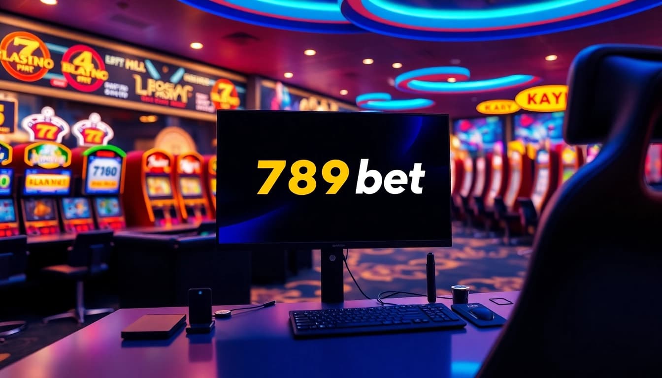 Engaging online gaming scene with 789 bet logo and vibrant casino games for an exciting experience.