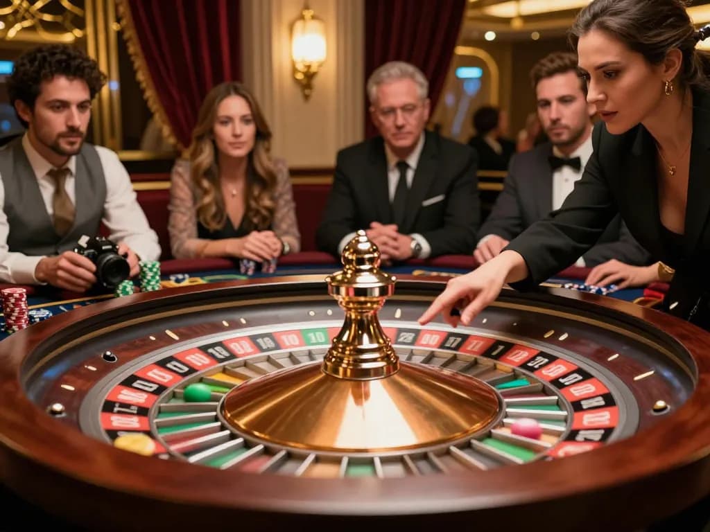 Watch players savor the thrill of TT88 roulette betting as the wheel spins in an upscale casino.