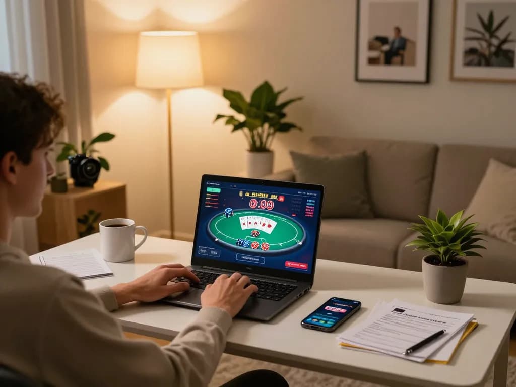 Pemain yang terlibat mengeksplorasi strategi permainan casino online dengan tema seniman komik di lingkungan rumah yang nyaman