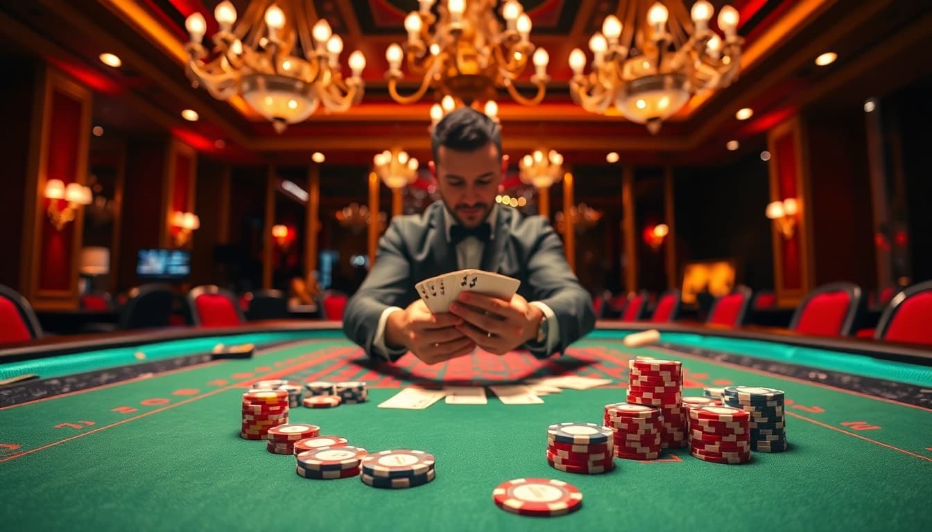 uvip gaming table with a dealer amidst a vibrant casino atmosphere, enhancing excitement.