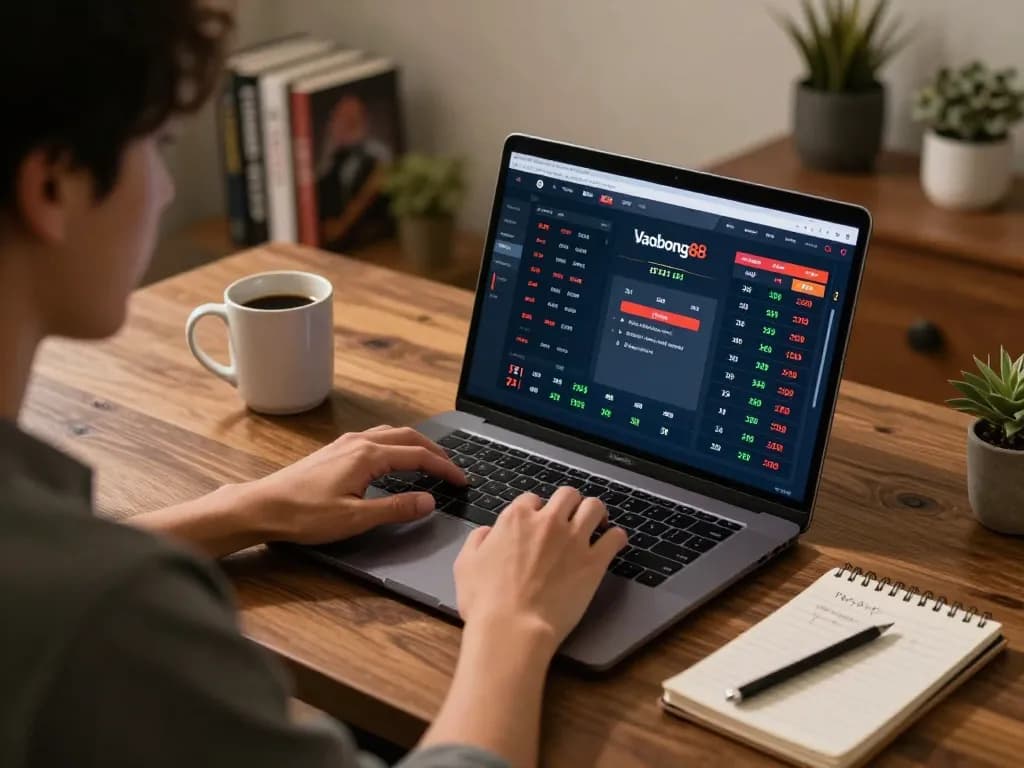 Engaging in online betting on Vaobong88 from a cozy home workspace, showcasing strategy and excitement.