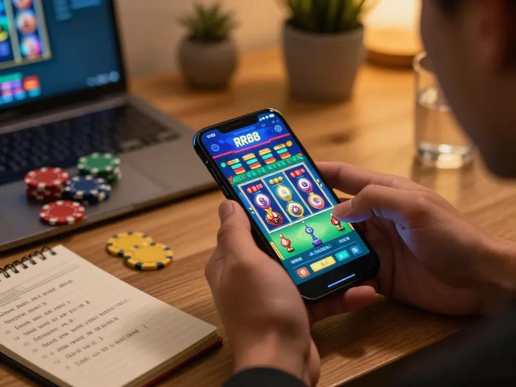 Player enjoying thrilling gaming action on RR88 app, showcasing vibrant slot graphics and responsible gaming practices