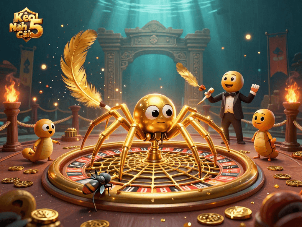 Experience the excitement of Kèo Nhà Cái 5 with a vibrant casino scene featuring unique characters.