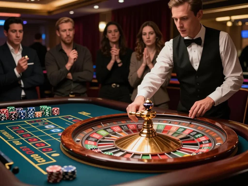 MM99 roulette action with a player winning, colorful chips, and croupier engaged