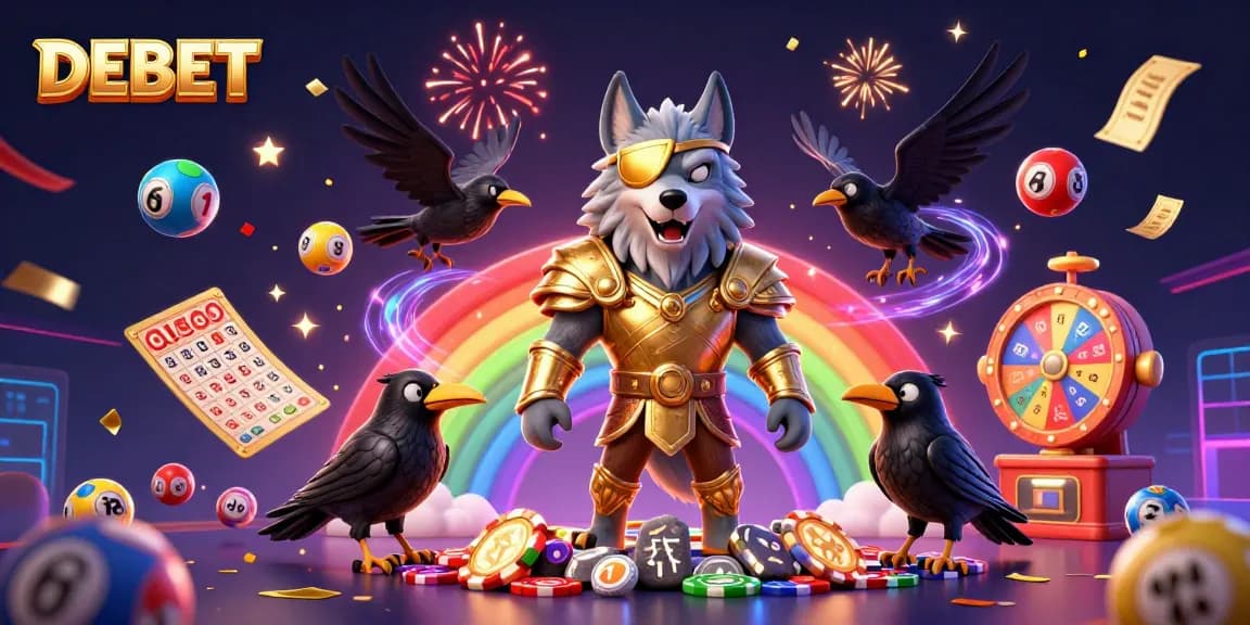 Experience thrilling moments with the DEBET lottery scene featuring dynamic elements and vibrant characters.