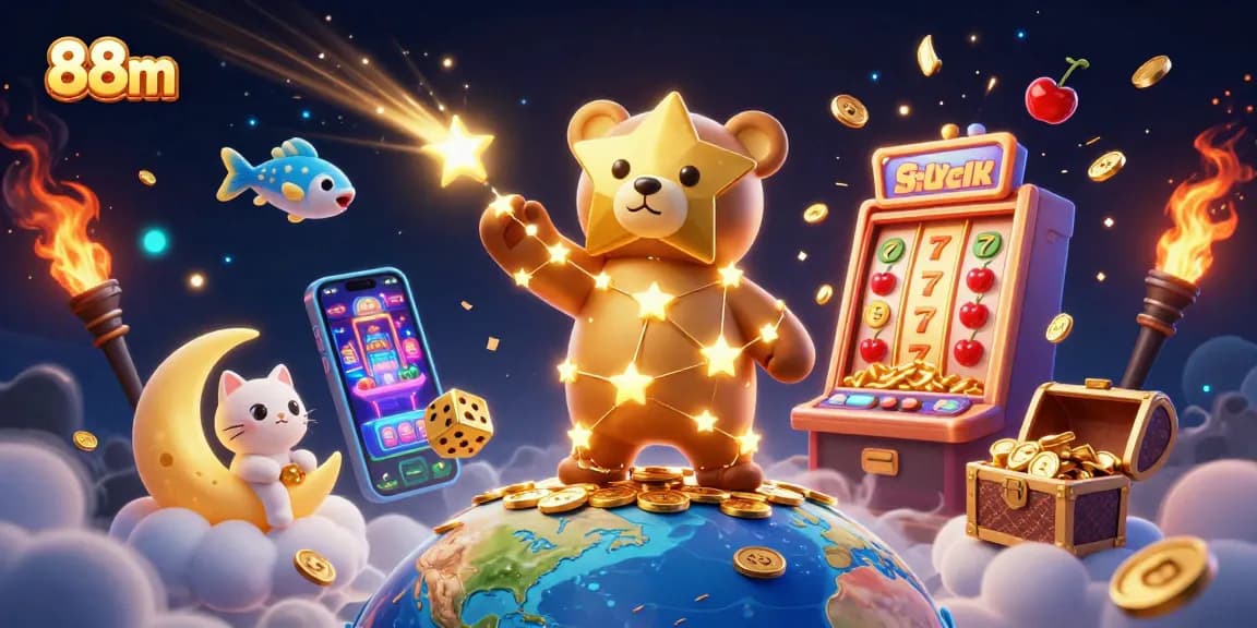 Engage in exciting 88m casino adventures as the constellation bear grabs coins in a dazzling 3D scene.