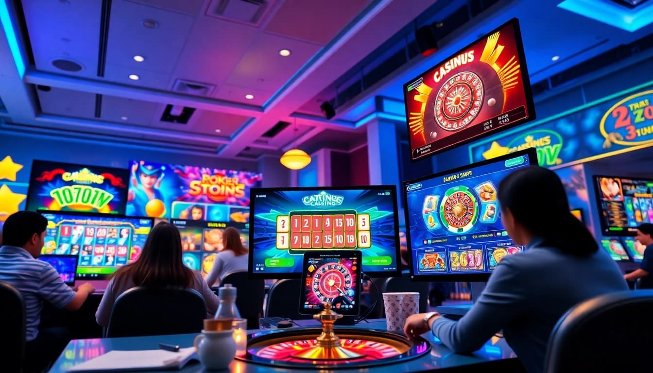 Nhatvip support scene with players enjoying vibrant online casino games, highlighting security and user-friendly features.