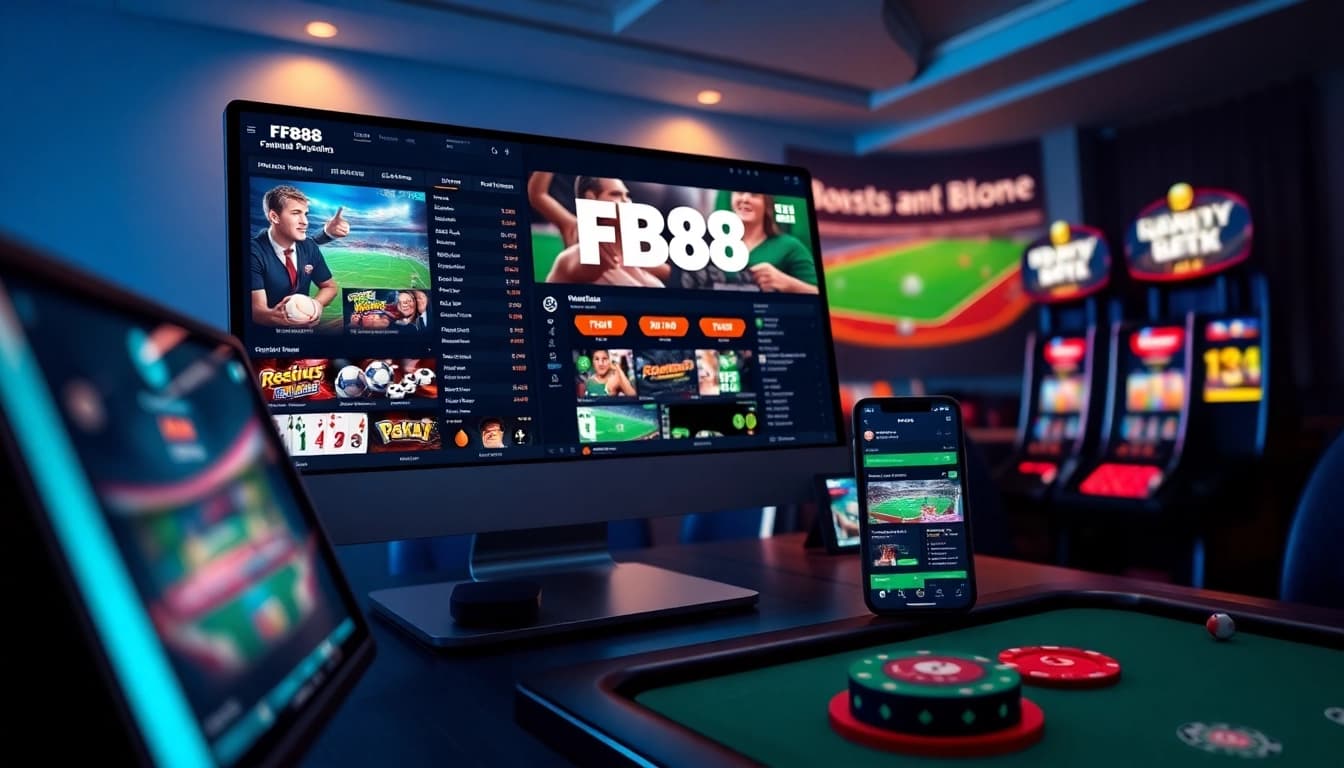 Exciting digital gaming scene showcasing fb88's online casino and sports betting platforms.
