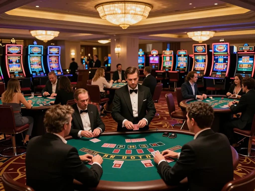 Players enjoying a thrilling game at nhà cái gg88's blackjack tables in an upscale casino setting.