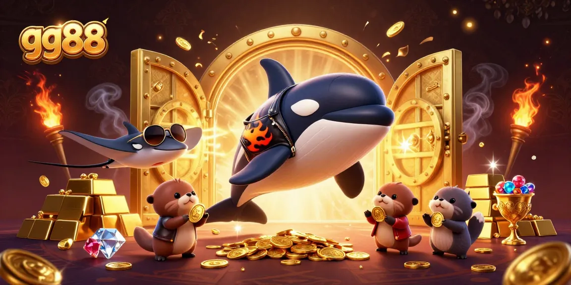 Experience thrilling jackpots with gg88, featuring vibrant characters and gold treasures in a dynamic casino scene.