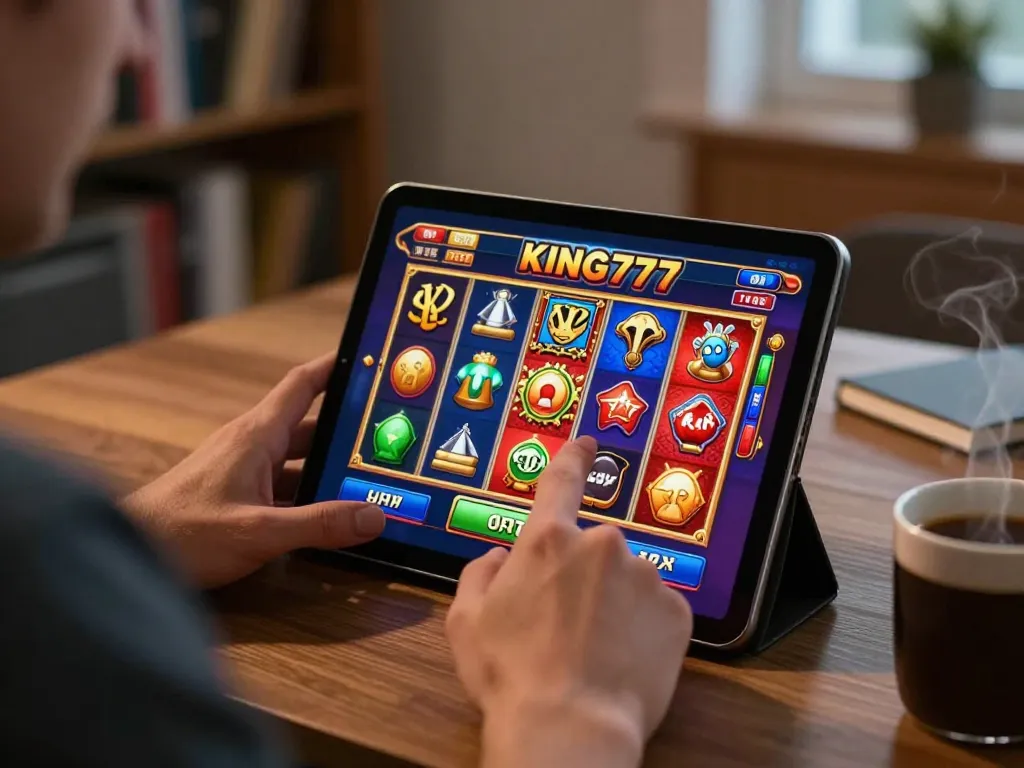 Permain yang menarik di aplikasi KING777, menampilkan grafik slot yang hidup di tablet