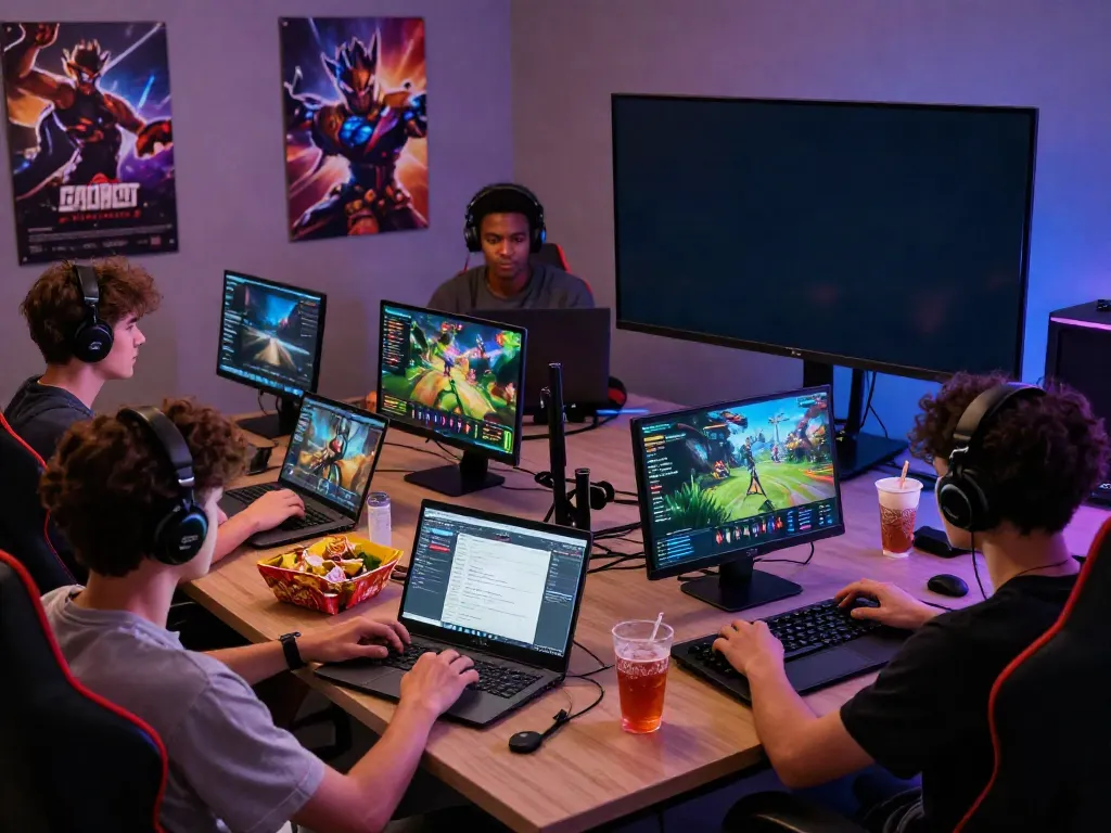 A80 online gaming community engaging in diverse games on high-tech devices.