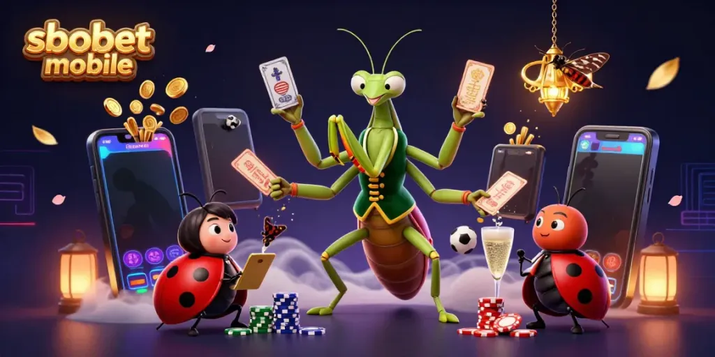 Engage with sbobet mobile sports betting in a vibrant 3D casino setting featuring dynamic characters.