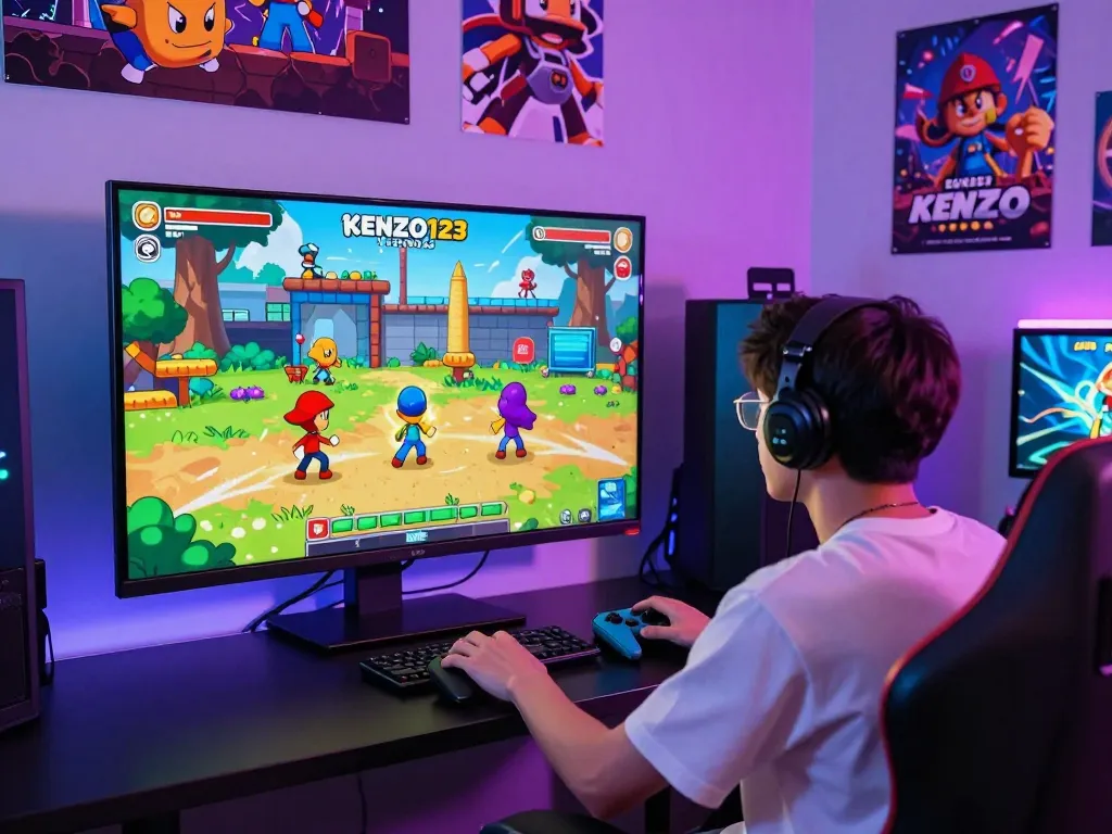 Player enjoying KENZO123, a vibrant character-driven platform game with immersive graphics.