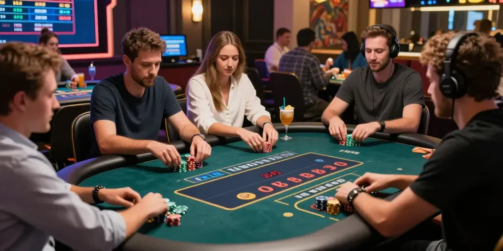 Engaged players at the XX88 online casino table enjoying live gaming experience.