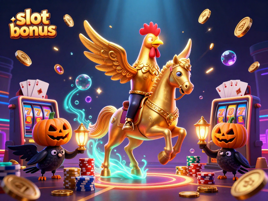 Experience the excitement of slot bonus action with a vibrant casino scene featuring golden coins and colorful games.