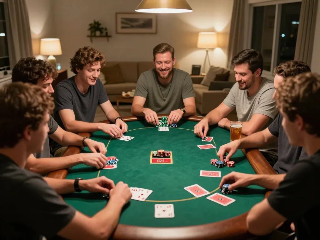 Players engaging in a lively poker game at home while trying to win on dr88 platform