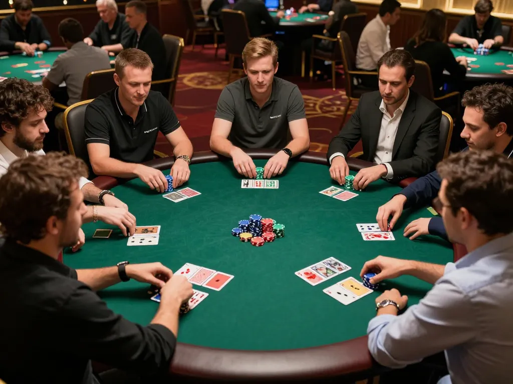 A player engages in an exciting poker game at https://webnk88.net/, showcasing chips and cards in a vibrant casino atmosphere.