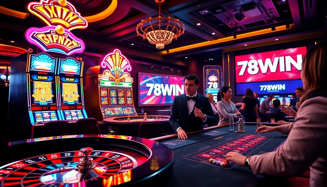 Experience thrilling gameplay at 78WIN with vibrant slot machines and an exciting casino atmosphere.