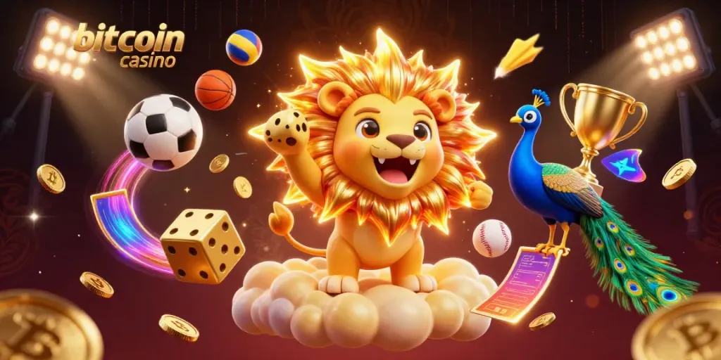 Experience the excitement of a bitcoin casino with vibrant game elements and dynamic characters.