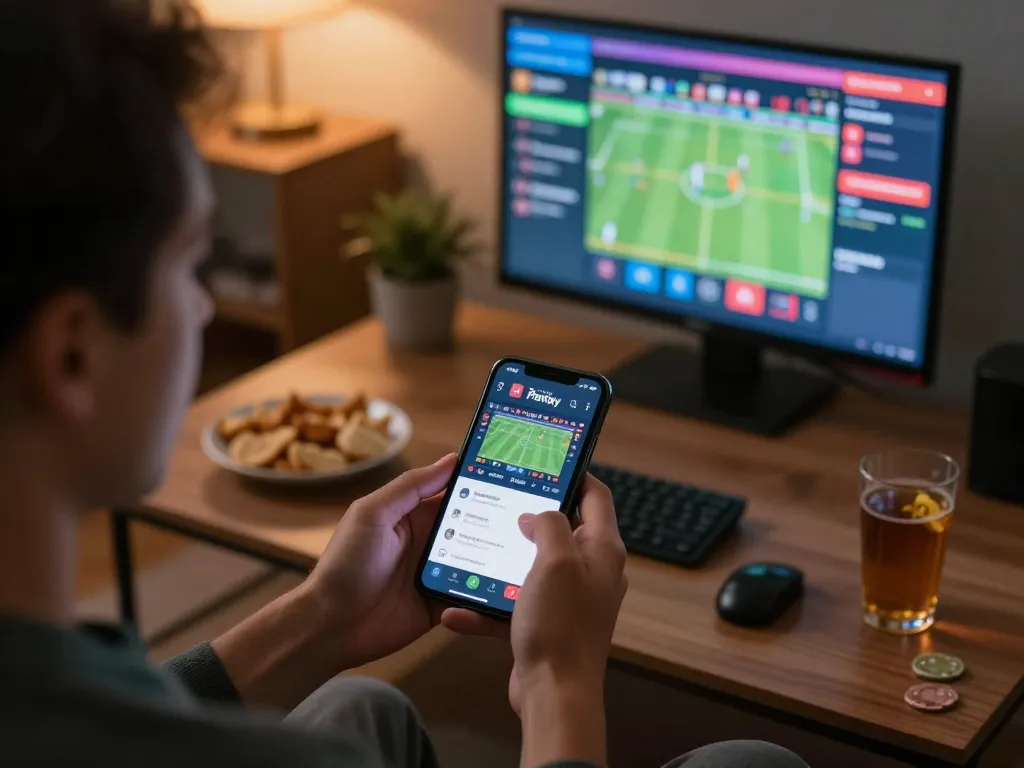 Engaging with the 7meter Parlay app during a thrilling sports betting session at home.