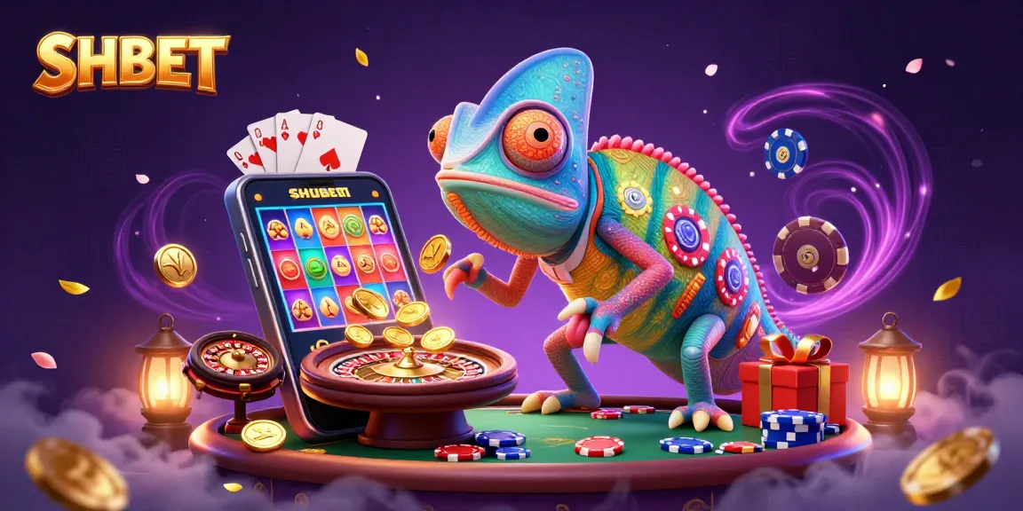 Engage with SHBET's captivating 3D casino scene featuring gaming elements and vibrant character designs.