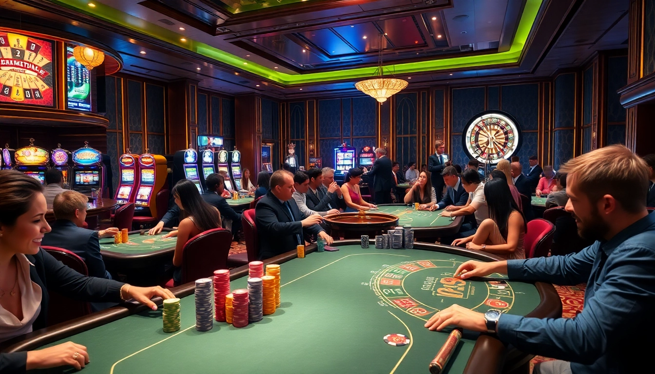 Engaging players at a vibrant casino scene at https://rr88.bar/ with exciting games and lively ambiance.