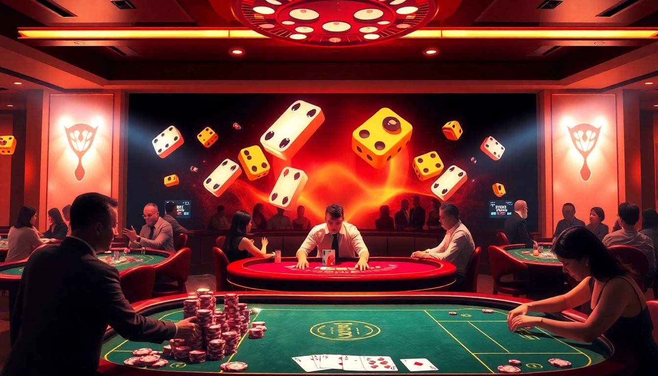Players engaging in exciting casino games at https://taixiumd5.fan/ in a luxurious setting, showcasing excitement and professionalism.