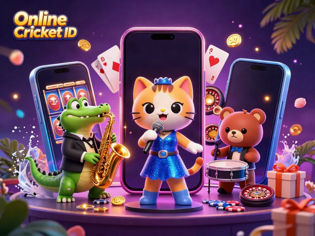 Engage in thrilling action at GameWinExch with your Online Cricket ID today, featuring vibrant cartoon characters.