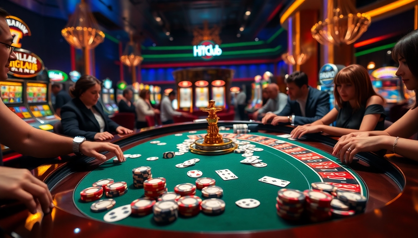 Hitclub players excitedly engaging at a roulette table in a luxurious casino setting.