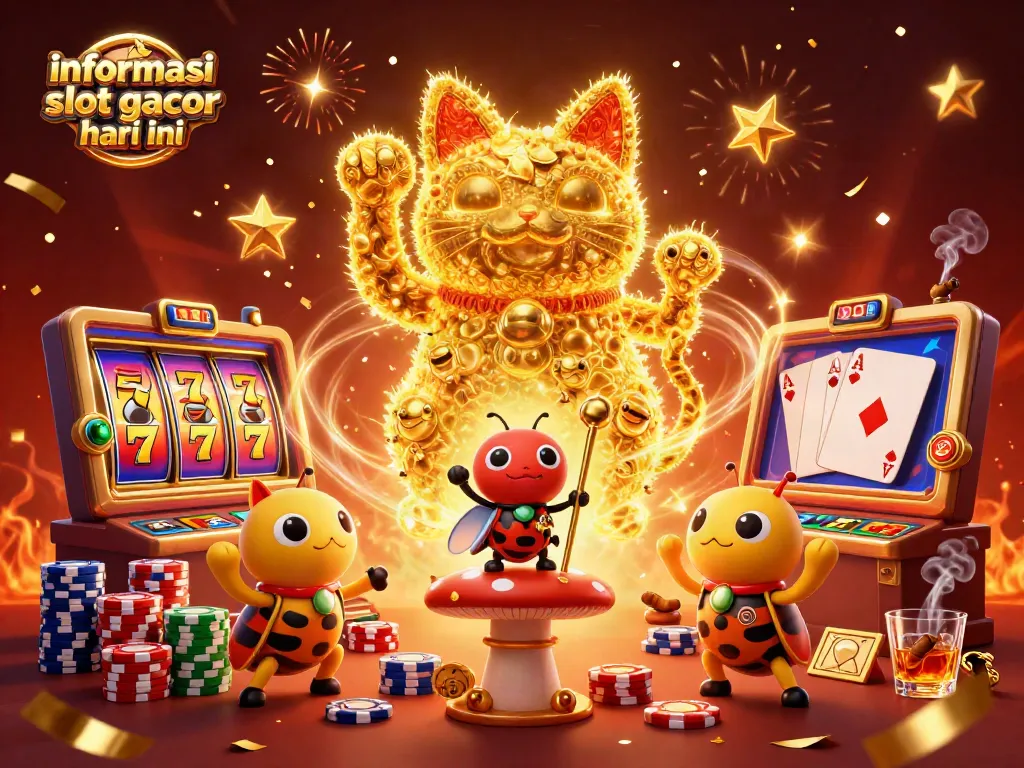 Menghadirkan informasi slot gacor hari ini dengan ilusi 3D yang memukau, menggambarkan simbol kasino yang berwarna-warni.